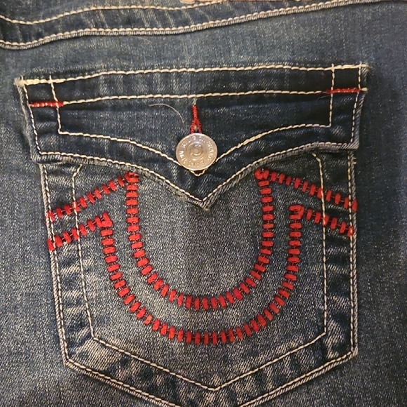 True Religion Mid Rise Dark Blue Straight Jeans - Picture 4 of 5